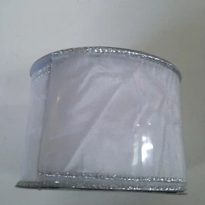 NEW! White Ribbon with Silver Wire Edged 2.5 inch X 10 Yards Polyester & Nylon - Picture 1 of 7