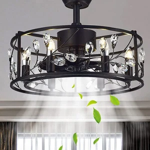 Jescory Caged Ceiling Fan with Lights Remote Control, Modern Flush Mount Small - Picture 1 of 9