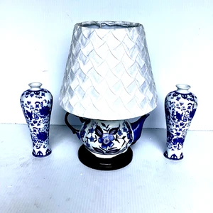 Lámpara tetera cerámica china 9” H “acentos orientales” - con pantalla más dos tornos de 8" - Imagen 1 de 18