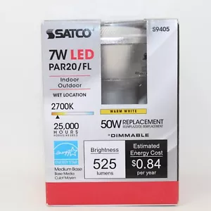 Satco Light Bulb 7 watt LED 2700K Indoor/Outdoor Par20/Fl NEW in BOX 525 Lumens - Picture 1 of 8