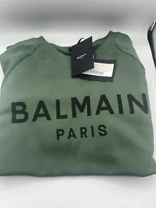 Balmain Paris Men Green Logo Neck Pullover Sweater Size S - Picture 1 of 3