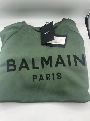 Balmain Paris Men Green Logo Neck Pullover Sweater Size S - Image 1 of 3