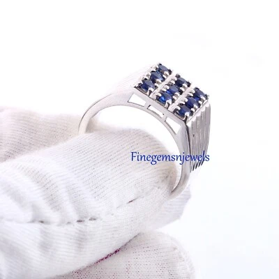 Natural Blue Sapphire Gemstones with 925 Sterling Silver Ring For Men's #432 - Image 1 of 4