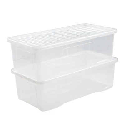 [Set of 2] 62 Litres Extra Large Storage Box with Lids Clear Plastic Underbed UK - Image 1 of 4