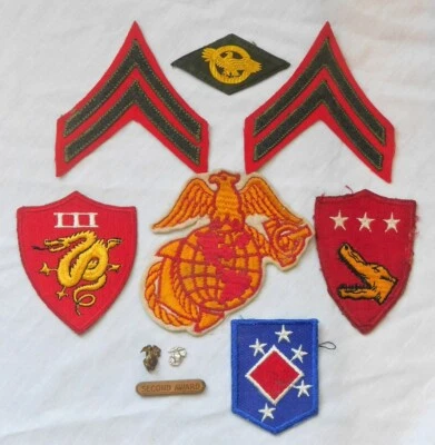 WWII USMC Grouping PATCHES EGA Rank Insignia SWEETHEART PINS Second Award Clasp - Image 1 of 4
