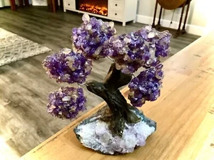 GENUINE AMETHYST CLUSTERED GEMSTONE TREE CRYSTAL BONSAI PROTECTION TREE BRAZIL - Picture 1 of 24