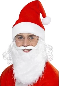 Smiffys Santa Dress Up Costume Kit White Beard, Glasses & Red Hat with Hair - Picture 1 of 1