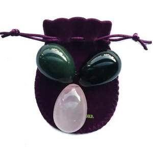 Yoni-Eier 3-teiliges Set aus 3 Edelsteinen Nephrit-Jade rosa & Obsidian alle ... - Bild 1 von 4