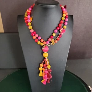 Kate Spade Pretty Poms Necklace Multi-colored Beads Gold Tone Accents & Tassels - Picture 1 of 8