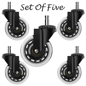 Office Chair Caster Wheels 3" - Heavy Duty Soft PU Rubber Office Wheels Black - Picture 1 of 11