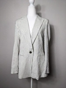H&M Womens Blazer Small Sz US 6 EU 36 Crepe Striped Office NWT Jacket Mid N15 - Picture 1 of 8