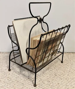 VTG Mid Century Modern MCM Atomic Metal Magazine Record Rack Stand 20"x16"x11.5" - Picture 1 of 9
