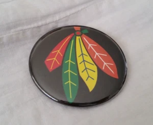 Chicago Blackhawks Feathers Black Logo Hockey Pinback Button 2.25" inch NHL - Picture 1 of 3