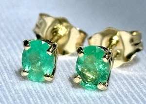 Orecchini smeraldo colombiano originali 14k, oro 14k, 0,4 carati - Foto 1 di 9