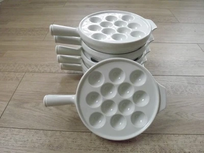 Set of 6 White 12 Well Escargot Pots With Carry Handles By Pillivuyt France 5478 - Image 1 of 4