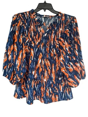 Blusa Michelle McDowell Talla 2X Talla Grande Naranja Azul Boutique Castaño Rojizo Tigres Foto 1 de 4