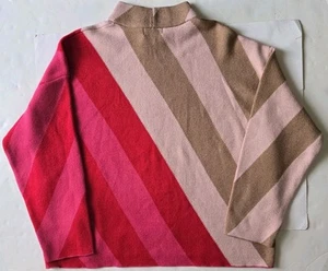 NWT Liz Claiborne XXL Pink Red Tan Multi Stripe Sweater Rayon Poly Nylon NEW Vtg - Picture 1 of 6