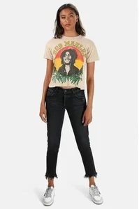 Moussy Vintage Staley Tapered Frayed Hem Jeans 020 Black Size 25 - Picture 1 of 15
