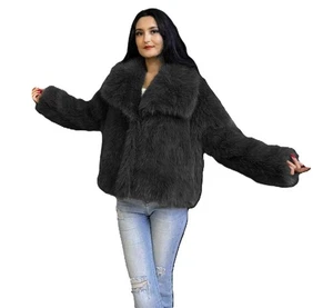 Damen Kunstfell flauschig hoch Cropped Mantel Jacken Mode Mäntel Oberteil pelzig 8-16 - Bild 1 von 8