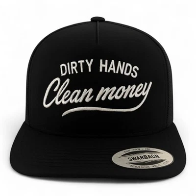 Dirty Hands Clean Money Snapback – Yupoong Black Flat Bill Embroidered Hat - Image 1 of 4