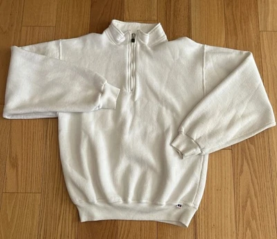 Moletom vintage anos 90 Russell Athletic branco quarto de zíper tamanho médio tamanho grande - Imagem 1 de 4