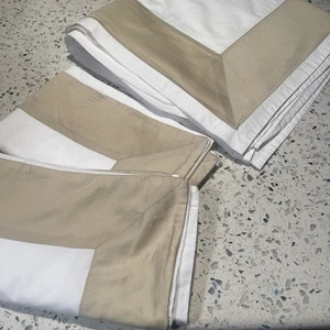 Sferra Casida Bronceado Borde Queen Plano Y 2 Fundas Blanco. ¡Nuevo! - Imagen 1 de 6