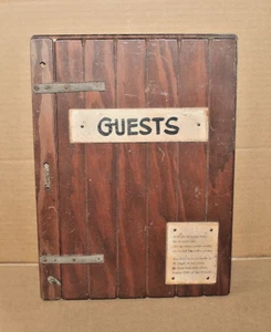Libro de visitas Hotel 1960 madera real con 8 páginas de nombres/firmas vintage rústico - Imagen 1 de 9