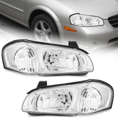 Pair Headlights Chrome For 2000-2001 Nissan Maxima Clear Corner Headlamps Foto 1 de 4