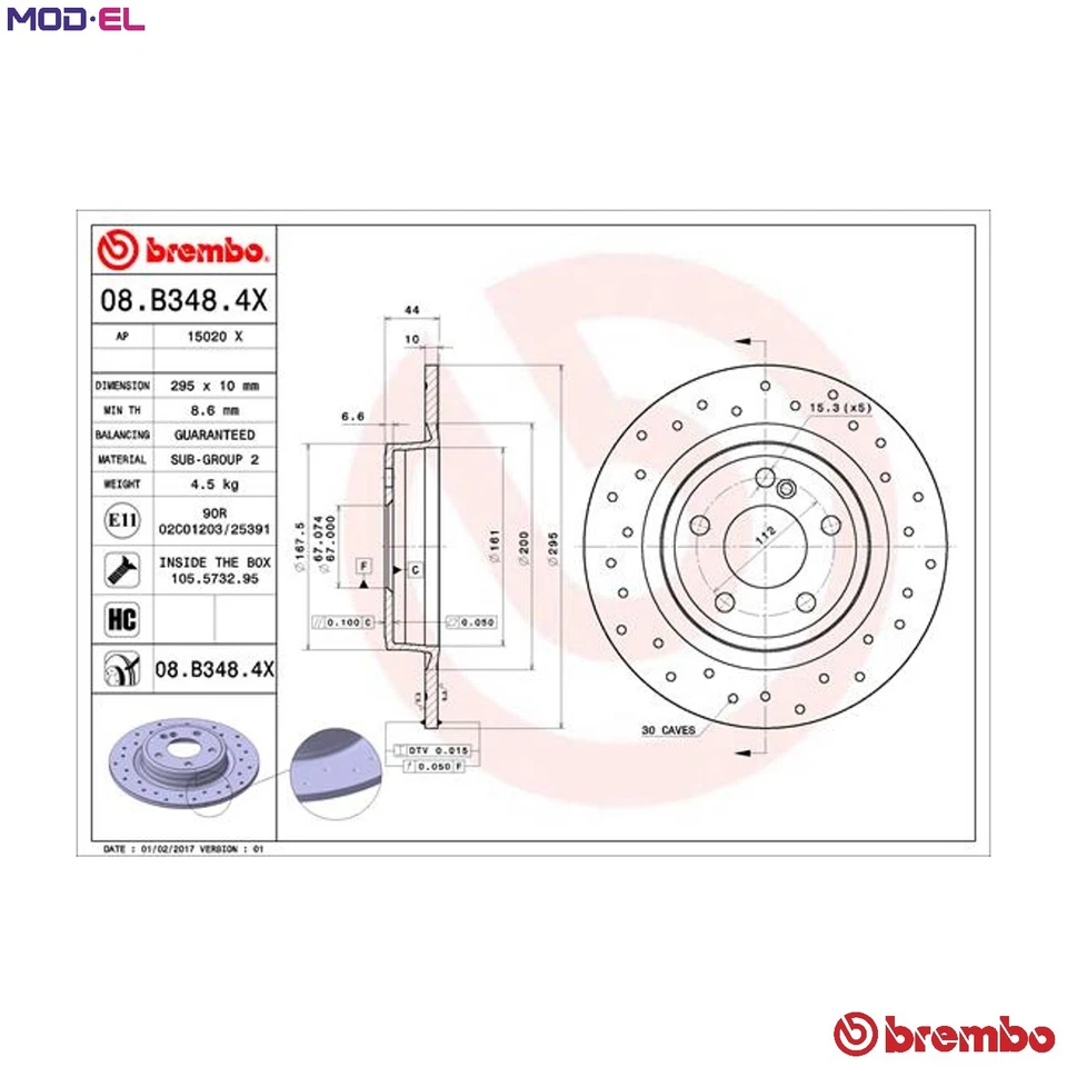 2x BRAKE DISC 08.B348.4X FOR MERCEDES-BENZ GLA-CLASS/SUV B-CLASS 1.8L 4cyl 2.0L - Image 1 of 4