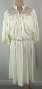 Vintage Victorian Lace Ivory Bridal Blouson High Neck Sheer Toga Roman Dress S M - Picture 1 of 7