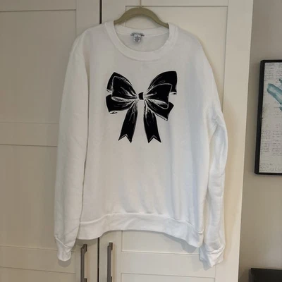 Better / Together White Holiday Sweatshirt With Black Bow Womens XL - Image 1 of 4