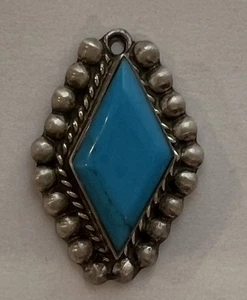 Turquoise Diamond Shape Pendant Sterling Beaded Signed Mexico TS 127 1-1/4” 8.1g - Picture 1 of 8