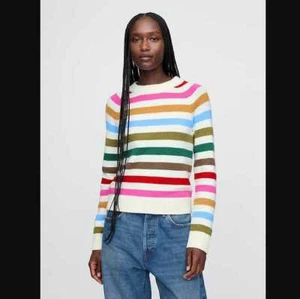 Neu Gap Happy Stripe CashSoft Damenpullover Rundhalsausschnitt Regenbogen mehrfarbig gestreift - Bild 1 von 10