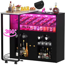 Homieasy Rotating Home Wine Bar Cabinet, with Wine Rack & Storage, LED & Outlets
