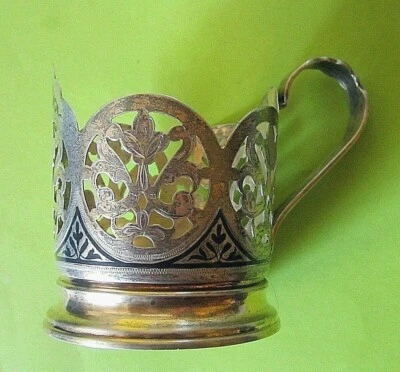  Soporte de vaso de té Niello vintage ruso de plata maciza 83,3 gr. Kubachi.875' Foto 1 de 4