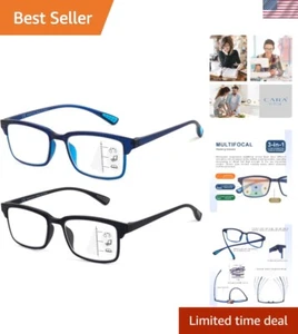 Fashionable Blue Light Blocking Reading Glasses - 2 Pack Progressive Multifocus - Picture 1 of 8
