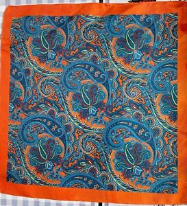 Handkerchief HUGO BOSS Orange/Green/Blue 100% SILK pocket square vintage RRP£190