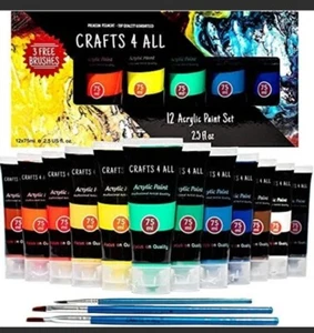 Acrylfarben Set - 12 lebendige Farben in 75 ml Tuben mit 3 - Bild 1 von 6