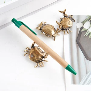 Brass Crab Small Statue Ornament Penholder Miniature Figurine Office Desk Decovm - Picture 1 of 6