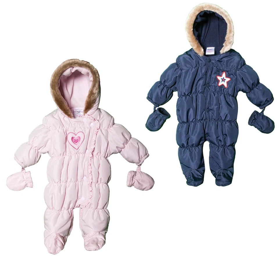 BABYTOWN Newborn Baby Boy Girl Winter SnowSuit Fur Hooded Pram Suit With Mittens 0-6m UK