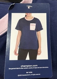 NWT Champion T-shirt, L Blue Pink Trim and Pocket Authentic Athletic wear - Picture 1 of 7