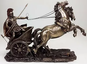 14" Achilles in Roman Gladiator Chariot Sculpture Statue Bronze Color - Picture 1 of 9