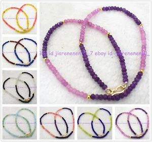 Pretty 2x4mm Multicolor Gemstone Beads Gold Buckle Necklace 18in - Picture 1 of 32
