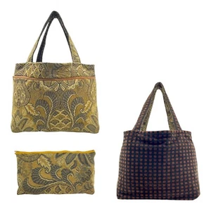 Vintage Handmade Large Reversible Tapestry Tote Bag Carpet Bag Pouch Wallet Set - Picture 1 of 24