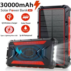 Wireless Charging Solar Power Bank with Camping Light 2/30000mAh Waterproof - Imagen 1 de 28