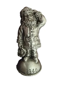 Vintage Miniature Pewter Santa Claus w/ Sack Christmas Statue 1940 - Picture 1 of 5