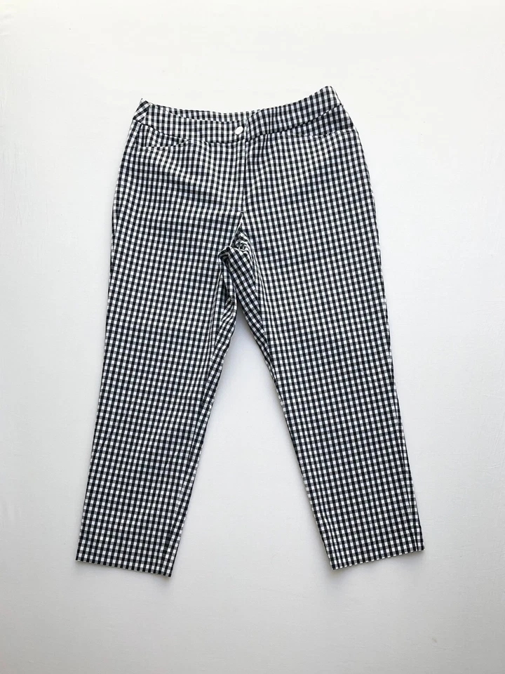 Pantalones capri Y2K años 2000 Appleseed's clásicos preppy negro blanco a cuadros guinga M 8P Foto 1 de 4