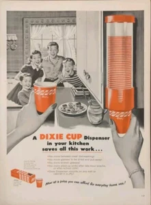Pubblicità stampa tazze di carta dispensabili Dixie Cup 1954, rosso brillante, bianco e nero - Foto 1 di 1