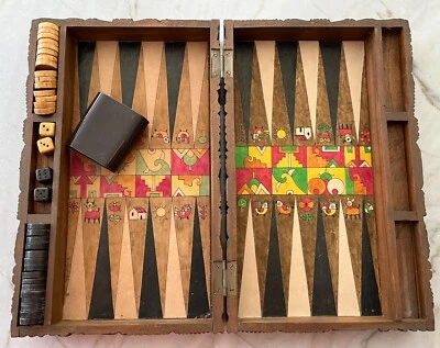 Backgammon, Board Set Game, Ornament, Wood Chest Carvings - Image 1 of 4