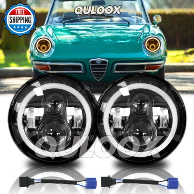 Pair 7 Inch Round LED Headlights Halo DRL For Alfa Romeo Spider 1988-1994 DeSoto - Image 1 of 4